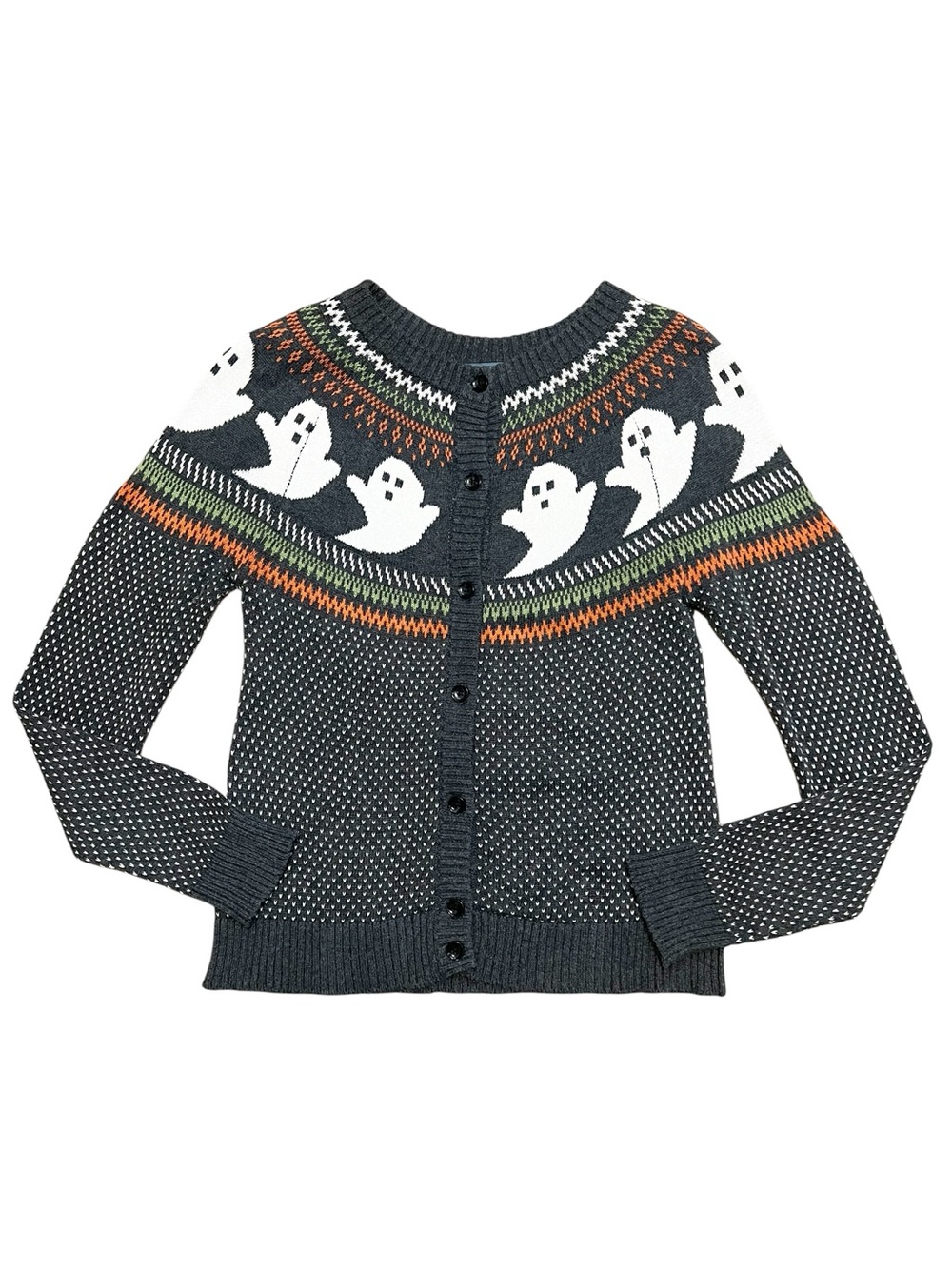 Modcloth Charcoal Ghost Yoke Cardigan with Orange & Green Accents
